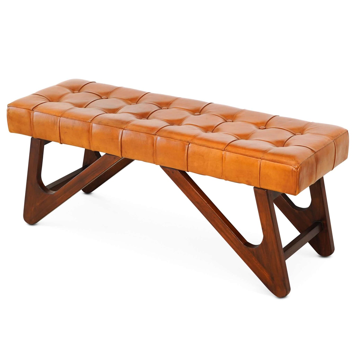 Tufted Leather Bench (Small) | Tan