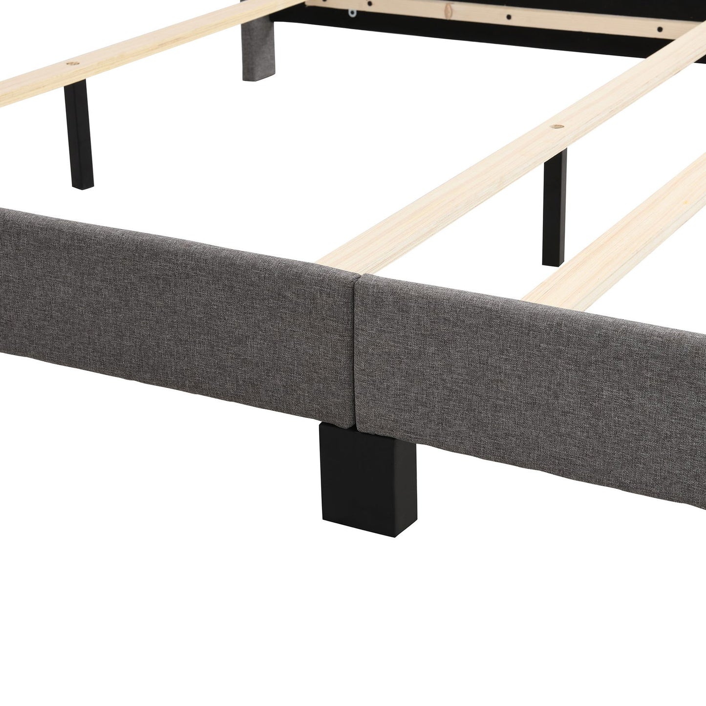 Upholstered Platform Bed Frame with Button Tufted Dark Grey Linen Headboard, Queen