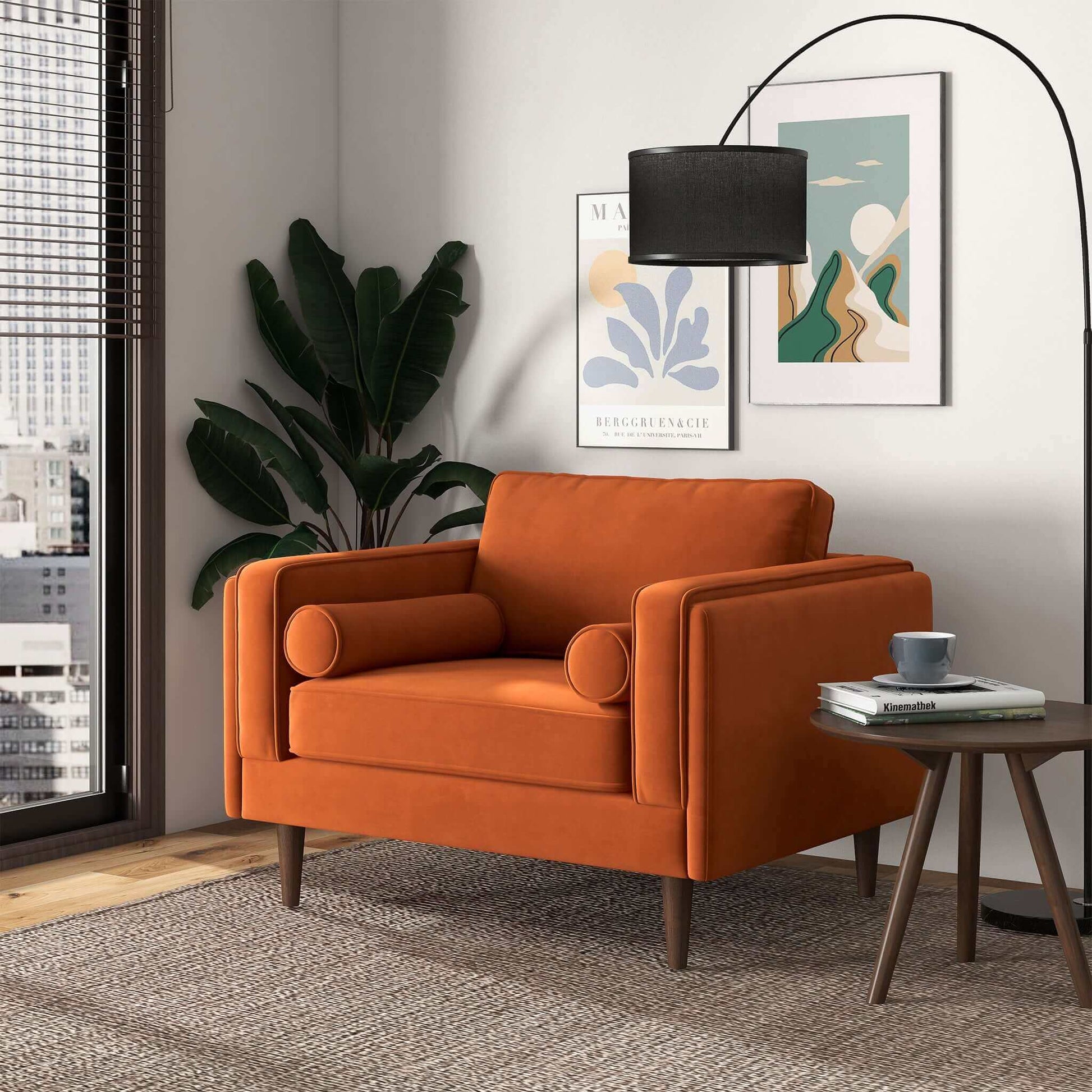 Fairfield Velvet Lounge Chair | Burnt Orange
