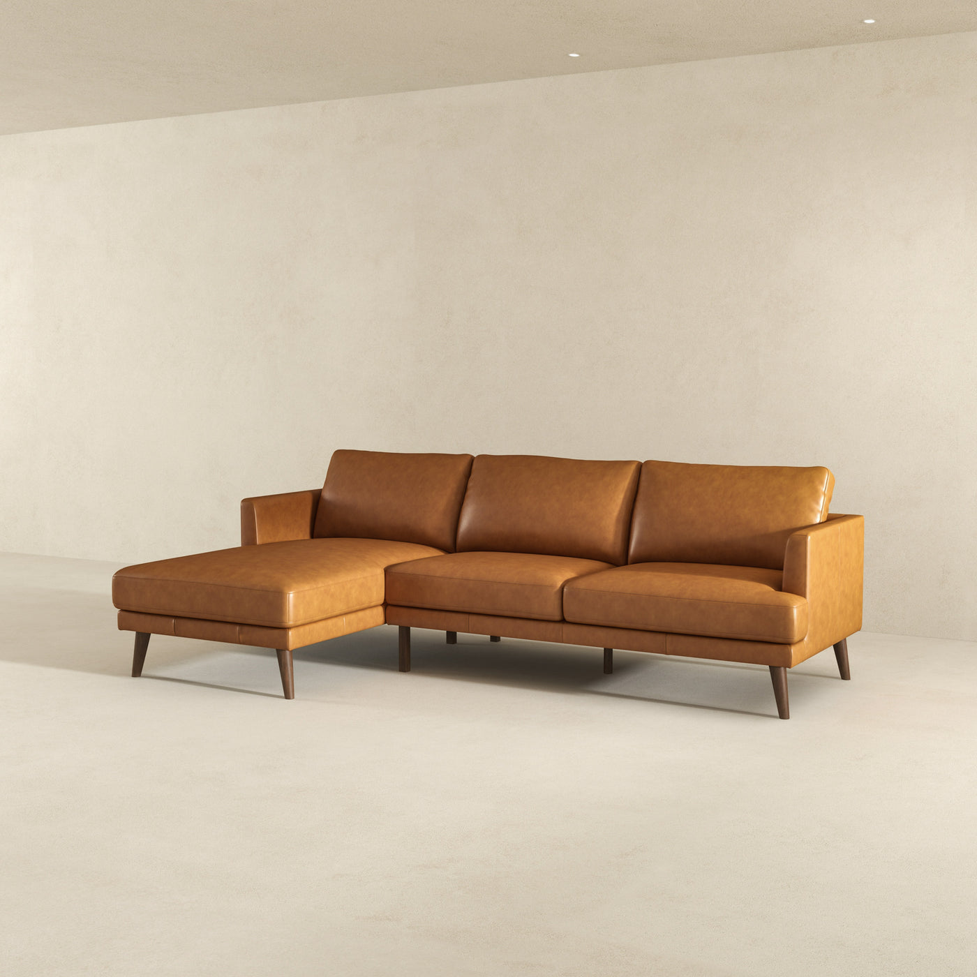 Tan Leather Sectional Sofa, Left Facing
