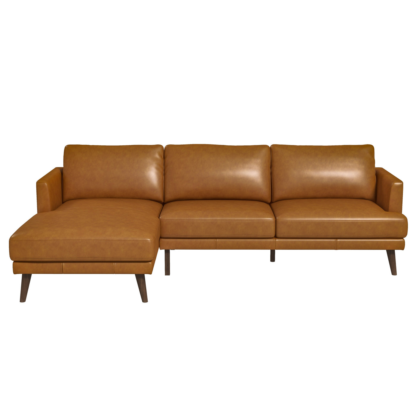Tan Leather Sectional Sofa, Left Facing