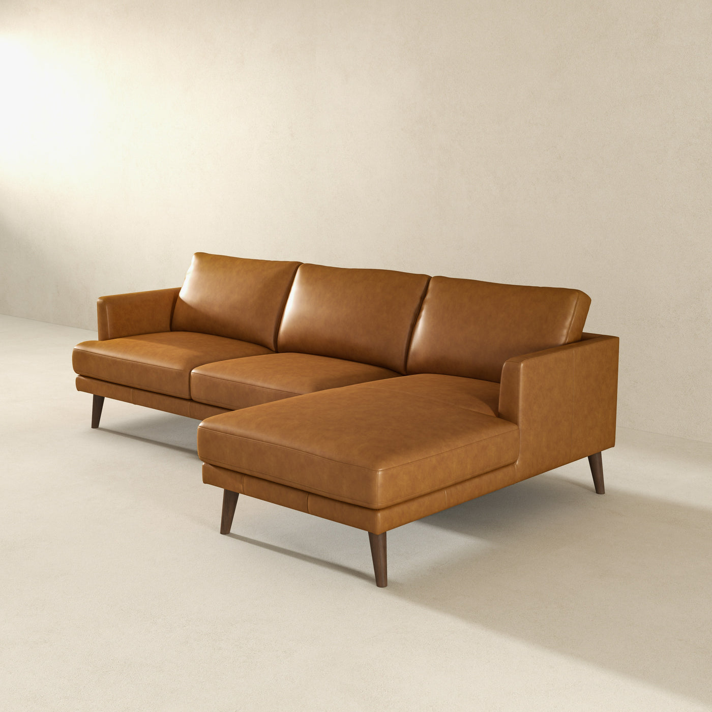 Tan Leather Sectional Sofa, Right Facing