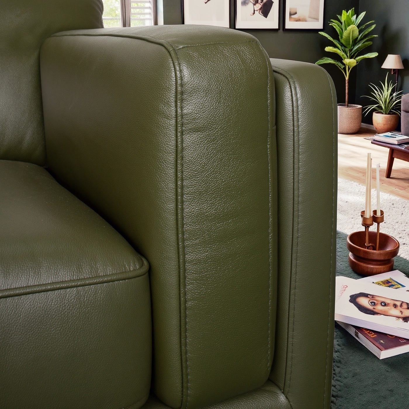 3-Seater Top Grain Leather Sofa, Green