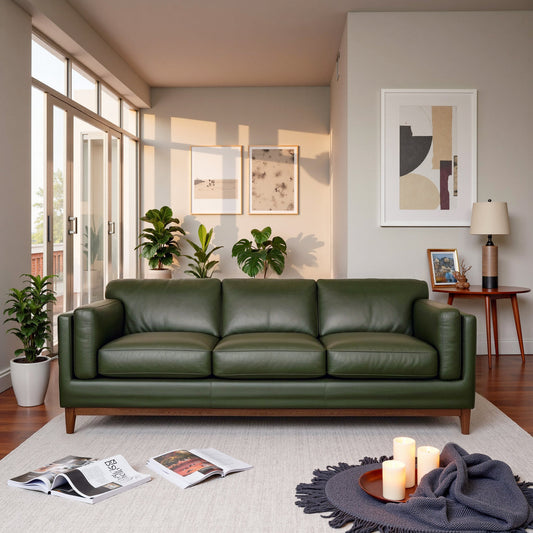3-Seater Top Grain Leather Sofa, Green