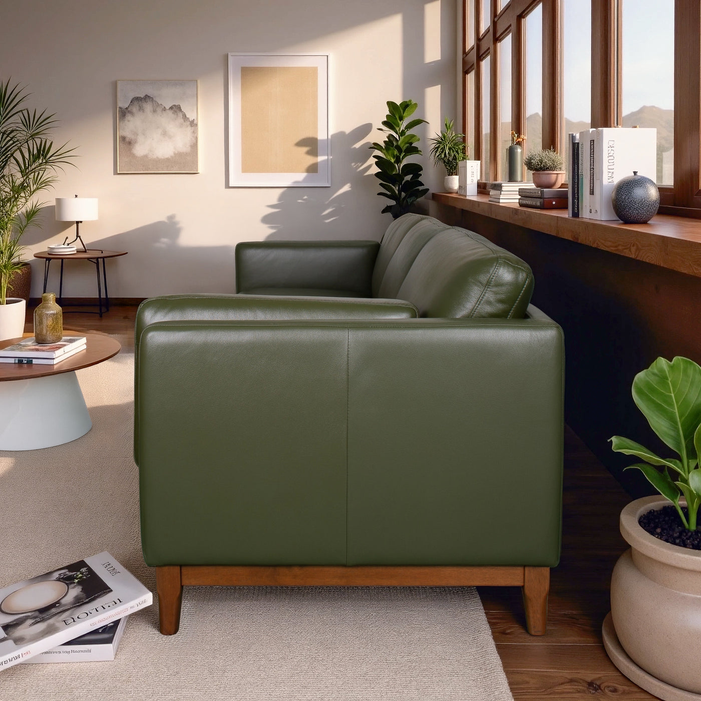 3-Seater Top Grain Leather Sofa, Green